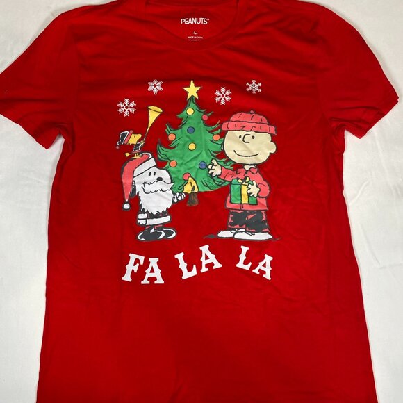 Men's Peanuts Snoopy & Charlie Brown Christmas Fa La La L Cotton Blend Red - Picture 1 of 4